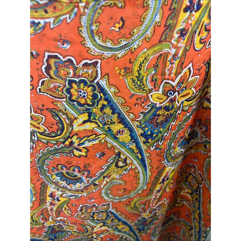 Land’s End Vintage-Inspired Silk Orange Paisley Ruffle V-Neck Knee Length Dress - Picture 6 of 6